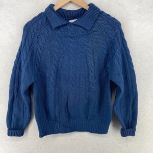 OAKBROOK Sweater Womens M Wool Cable Knit Collared Long Sleeve Pullover HK